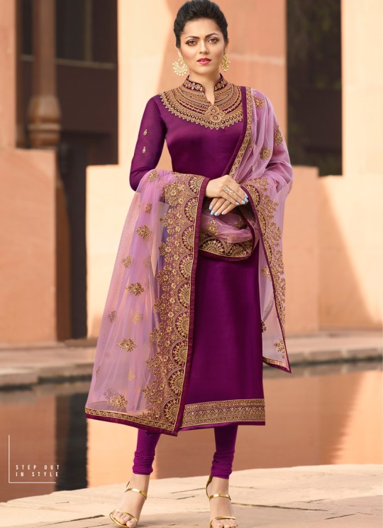 Designer Satin Georgette Straight Cut Suits In Purple Color Nitya Vol 141 4108 By LT Fabrics SC/015320 Designer Satin Georgette Straight Cut Suits In Purple Color Nitya Vol 141 4108 By LT Fabrics SC/015320