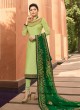 Contemporary Satin Georgette Straight Cut Suits In Green Color Nitya Vol 141 4109 By LT Fabrics SC/015320 Contemporary Satin Georgette Straight Cut Suits In Green Color Nitya Vol 141 4109 By LT Fabrics SC/015320