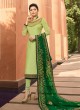 Contemporary Satin Georgette Straight Cut Suits In Green Color Nitya Vol 141 4109 By LT Fabrics SC/015320