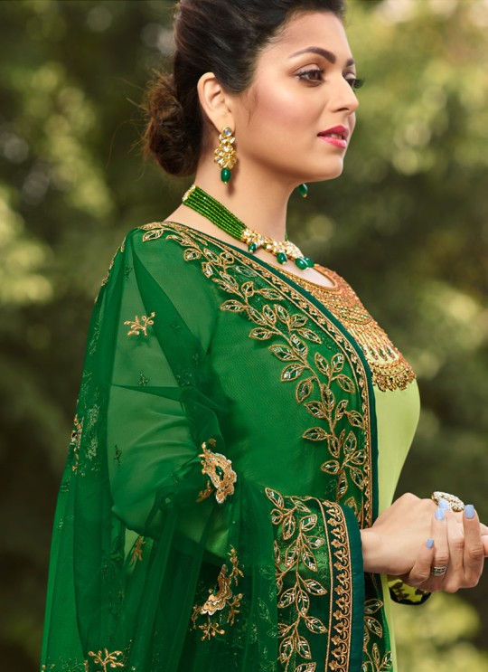 Contemporary Satin Georgette Straight Cut Suits In Green Color Nitya Vol 141 4109 By LT Fabrics SC/015320