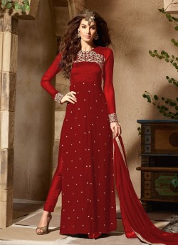 Red Georgette maskeen Addiction - 6 2005 Straight Cut Suit By Maisha SC/001380