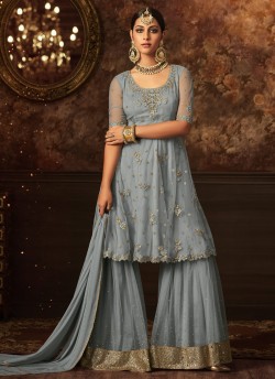 Ice Blue Net Aziza 5806 Sharara Suit By Maisha SC/011126