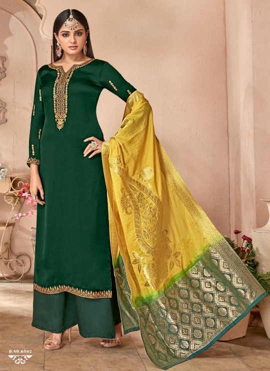 Green Satin Georgette Maskeen Silk Vol 2 6502 By Maisha Palazzo Suit SC/013000