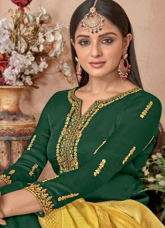 Green Satin Georgette Maskeen Silk Vol 2 6502 By Maisha Palazzo Suit SC/013000