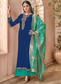 Blue Satin Georgette Maskeen Silk Vol 2 6506 By Maisha Palazzo Suit SC/013004