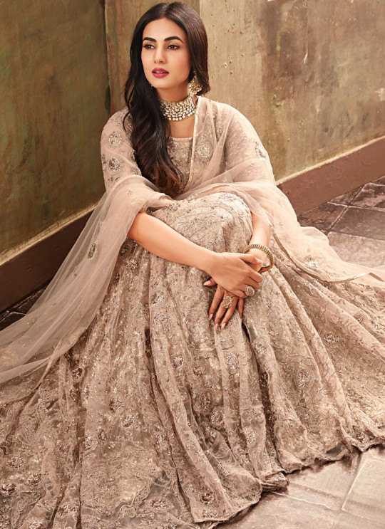 Cream Net  Wedding Wear Gown Style Anarkali Aafreen 6705 By Maisha SC/013824