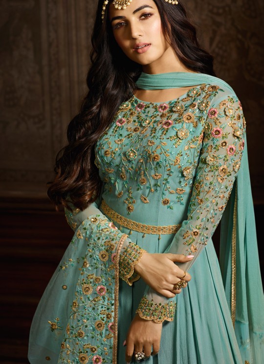 Turquoise Georgette Floor Length Anarkali Suit For Wedding Ceremony Aafreen Vol 3 7603 By Maisha SC/016623