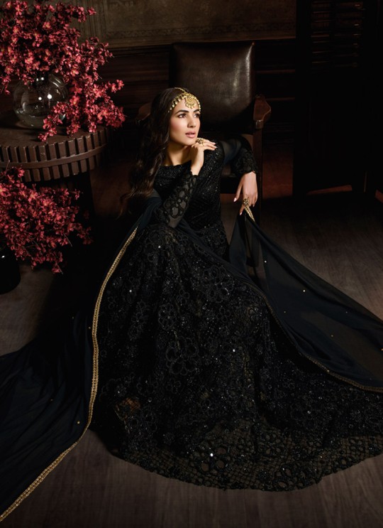 Black Net Floor Length Anarkali Suit For Wedding Ceremony Aafreen Vol 3 7605 By Maisha SC/016625