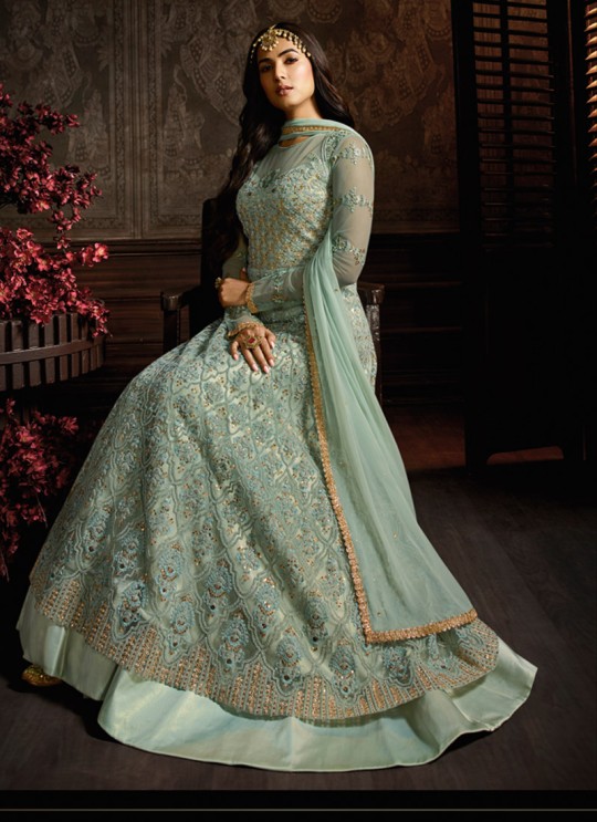 Pista Green Net Floor Length Anarkali Suit For Wedding Ceremony Aafreen Vol 3 7606 By Maisha SC/016626