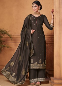 Party Wear Jacquard Palazzo Suit In Coffee  Hoor 8502 By Maisha MAI-8502