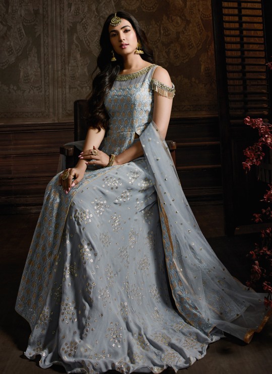 Inayat By Maisha 8601 Grey Georgette Pakistani Bridal Palazzo Suit