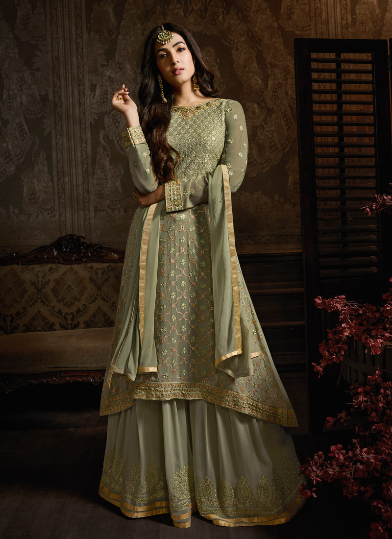 Turquoise Indian Pakistani Wedding Palazzo Suit In Georgette SFZ133163 –  Siya Fashions