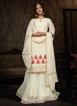 Inayat By Maisha 8604 Off White Georgette Pakistani Bridal Palazzo Suit