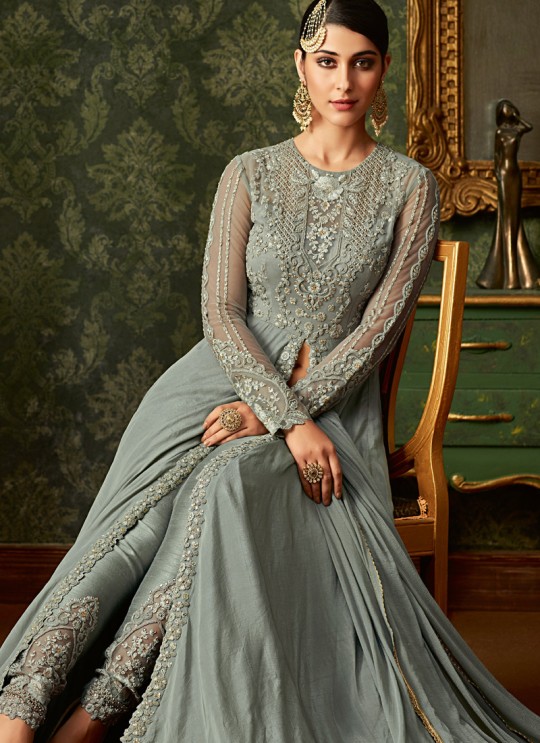 Grey Rangoli Wedding Wear Embroidered Pant Style Suit Queen Of Hearts 7102 By Maisha SC/015104