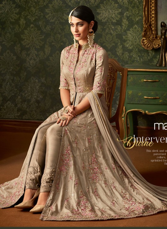 Beige Banarsi Silk Wedding Wear Embroidered Floor Length Anarkali Suit Queen Of Hearts 7103 By Maisha SC/015105