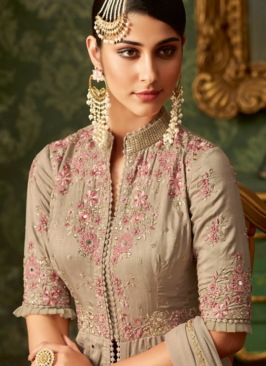 Beige Banarsi Silk Wedding Wear Embroidered Floor Length Anarkali Suit Queen Of Hearts 7103 Set By Maisha SC/015110