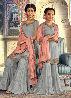 Riwaayat By Maisha Maskeen 6901 to 6907 Series Mother And Daughter Wedding Sharara Suits For Kids