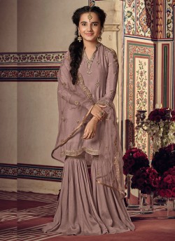 Mauve Rangoli Georgette Mother & Daughter Wedding Wear Sharara Kameez Riwaayat Kids 6904 By Maisha Maskeen SC/014219