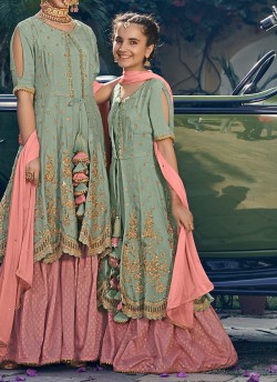 Pista Green Rangoli Georgette Mother & Daughter Wedding Wear Sharara Kameez Riwaayat Kids 6905 By Maisha Maskeen SC/014220