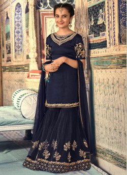 Blue Georgette Mother & Daughter Wedding Wear Sharara Kameez Riwaayat Kids 6906 By Maisha Maskeen SC/014221