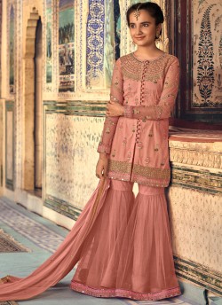 Peach Net Mother & Daughter Wedding Wear Sharara Kameez Riwaayat Kids 6907 By Maisha Maskeen SC/014222