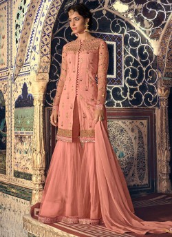 Peach Net Mother & Daughter Wedding Wear Sharara Kameez Riwaayat 6907 By Maisha Maskeen SC/014215