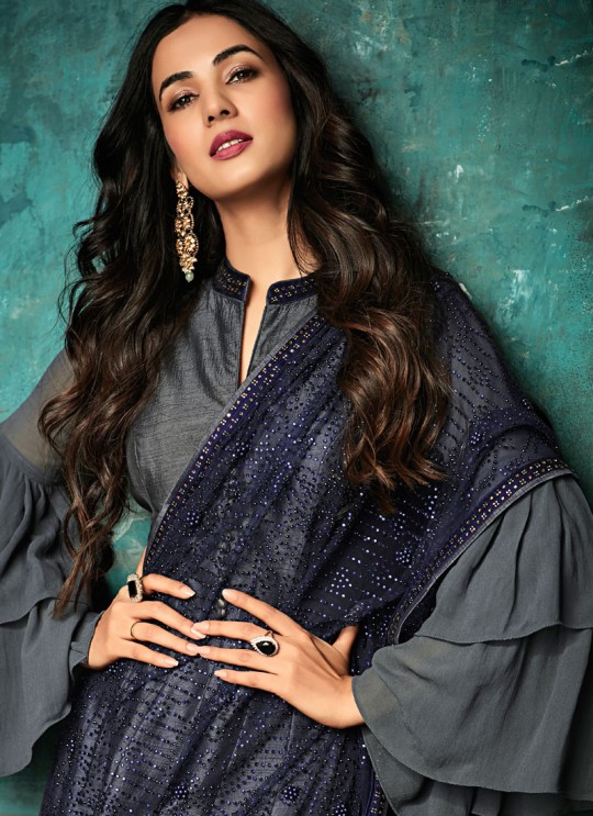 Pleasant Grey Pure Silk Gown Style Anarkali For Ceremony Sazia 7402 By Maisha SC/016178