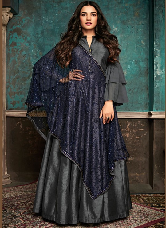 Pleasant Grey Pure Silk Gown Style Anarkali For Ceremony Sazia 7402 By Maisha SC/016178
