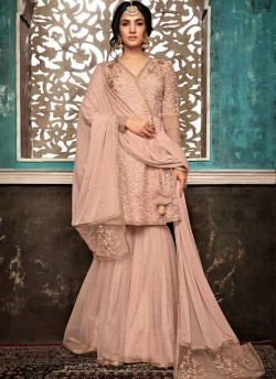 Sightly Peach Net Sharara Suit For Ceremony Sazia 7405 By Maisha SC/016181