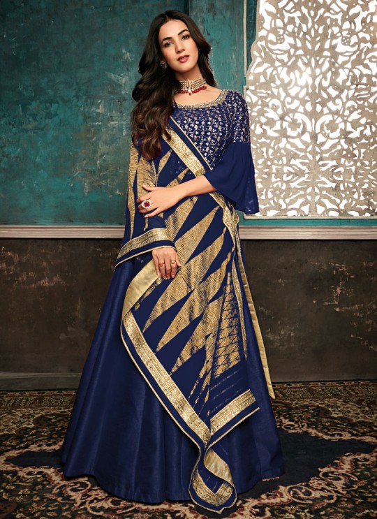 Captivating Royal Blue Pure Silk Gown Style Anarkali For Ceremony Sazia 7407 By Maisha SC/016183
