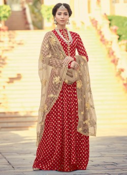 Red Viscose Jacquard  Wedding Wear Floor Length Anarkali Sultana 6801 By Maisha SC/014073