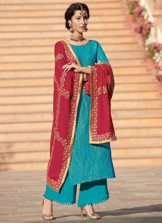 Blue Brocade Jacquard Party Wear Palazzo Suit Sultana 6804 By Maisha SC/014076 Blue Brocade Jacquard Party Wear Palazzo Suit Sultana 6804 By Maisha SC/014076