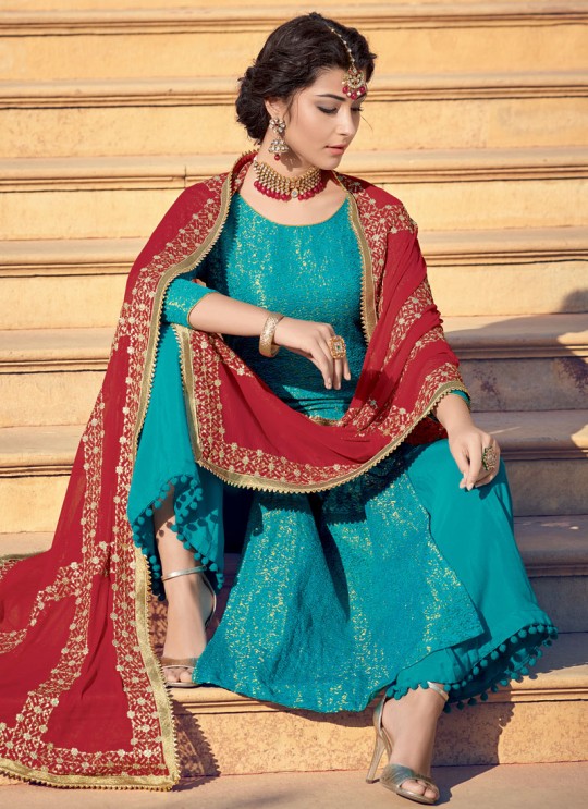 Blue Brocade Jacquard Party Wear Palazzo Suit Sultana 6804 By Maisha SC/014076 Blue Brocade Jacquard Party Wear Palazzo Suit Sultana 6804 By Maisha SC/014076