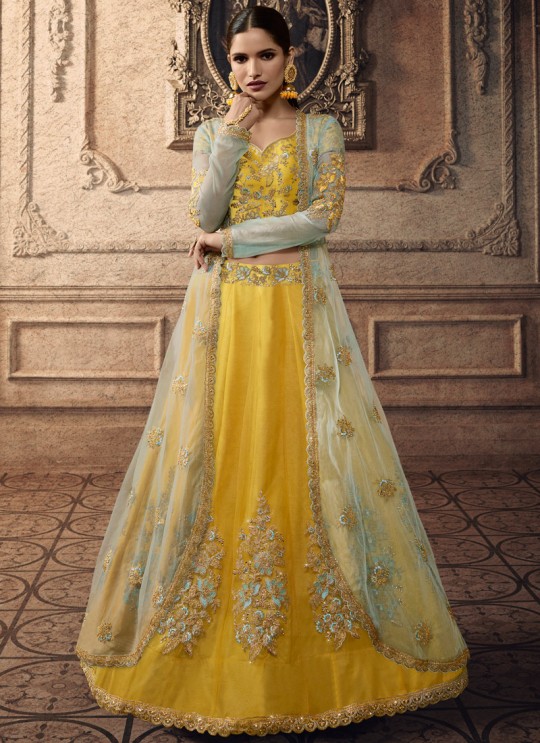 Alluring Yellow Net Bridal Lehenga Choli Vivaana 20004 By Maisha