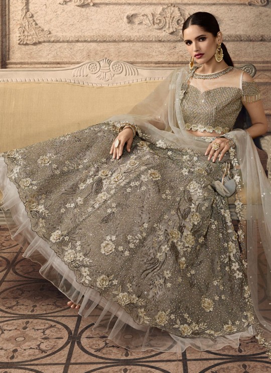 Grey Net Bridal Lehenga Choli Vivaana 20006 By Maisha