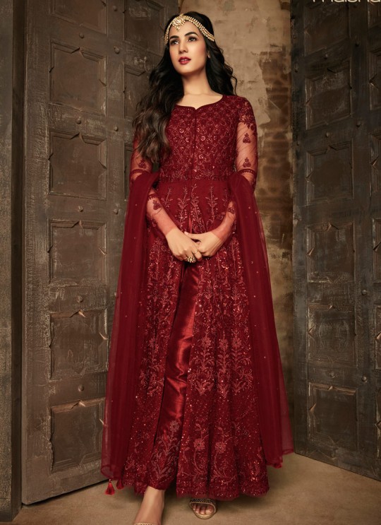 Net Gown Style Anarkali For Wedding Ceremony In Maroon Color Aafreen Vol 2 7204 By Maisha SC/015415