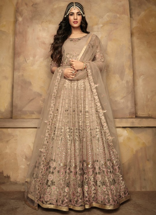 Latest Net Gown Style Anarkali For Wedding Ceremony In Beige Color Aafreen Vol 2 7205 By Maisha SC/015416