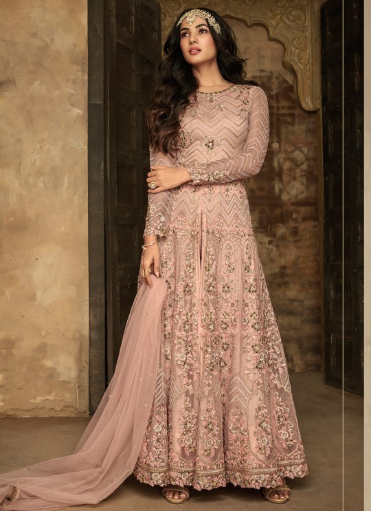 Beautiful Net Gown Style Anarkali For Wedding Ceremony In Peach Color Aafreen Vol 2 7207 By Maisha SC/015418