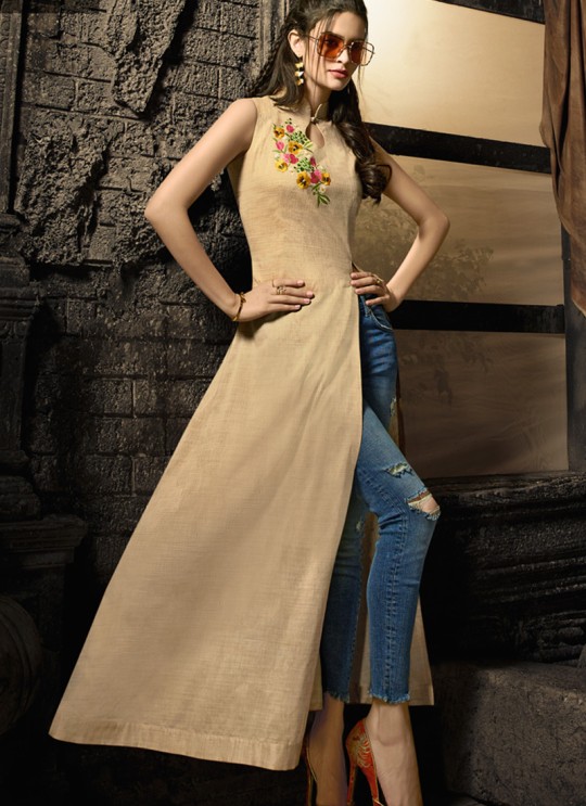 Beige Linen Cotton Party Wear Indo Western Kurti Meave 7903 By Maisha  SC/016323 Size L