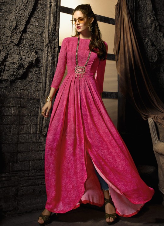 Pink Georgette Party Wear Indo Western Kurti Meave 7905 By Maisha  SC/016328 Size XL