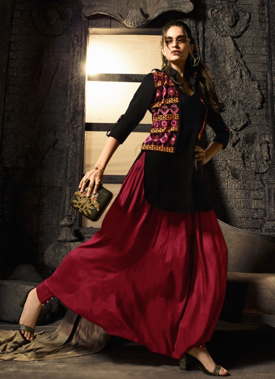 Black Pure Cotton Party Wear Indo Western Kurti Meave 7906 By Maisha  SC/016330 Size XL