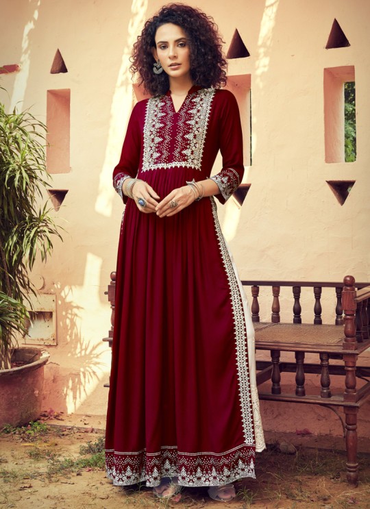 Maroon Rayon Party Wear Kurti With Palazzo Monsoon 1102 By Maisha Sc/018654 Maroon Rayon Party Wear Kurti With Palazzo Monsoon 1102 By Maisha Sc/018654