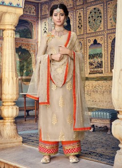 Beige Chanderi Embroidered Straight Cut Suit Sultana Vol-2 8105 By Maisha SC/016443
