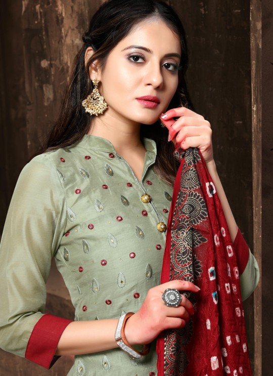Bandhani By Viva Fashion VF-1002B Green Chanderi Silk Festival Wear Churidar Suit