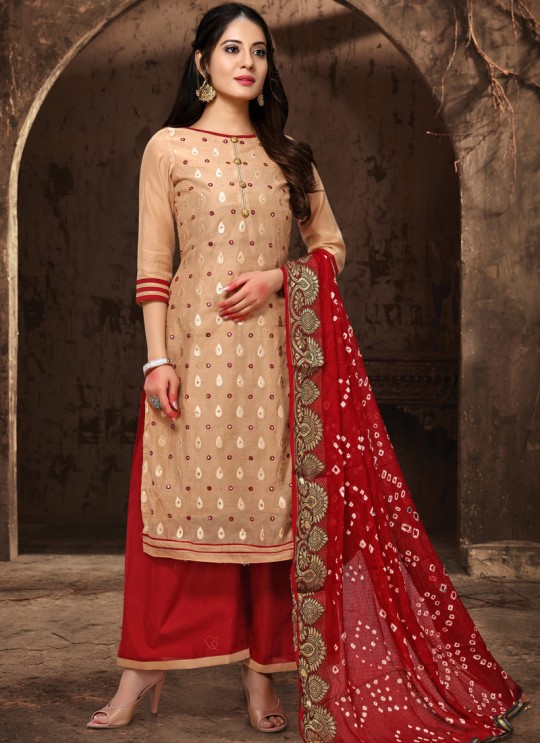 Bandhani By Viva Fashion VF-1002D Beige Chanderi Silk Festival Wear Churidar Suit