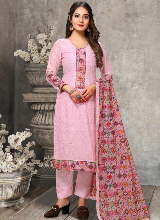 Kalamkari By Viva Fashion VF-1001A Pink Chanderi Silk Festival Wear Churidar Suit