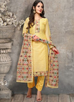 Kalamkari By Viva Fashion VF-1001C Yellow Chanderi Silk Festival Wear Churidar Suit