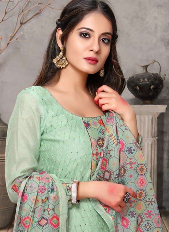 Kalamkari By Viva Fashion VF-1001D Green Chanderi Silk Festival Wear Churidar Suit