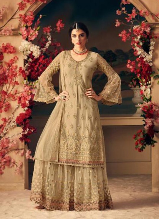 Beige Net Embroidered Palazzo Suit Glamour Vol 54 54002B Color By Mohini Fashion SC/013447