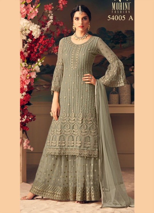 Grey Net Embroidered Palazzo Suit Glamour Vol 54 54005A Color By Mohini Fashion SC/012985